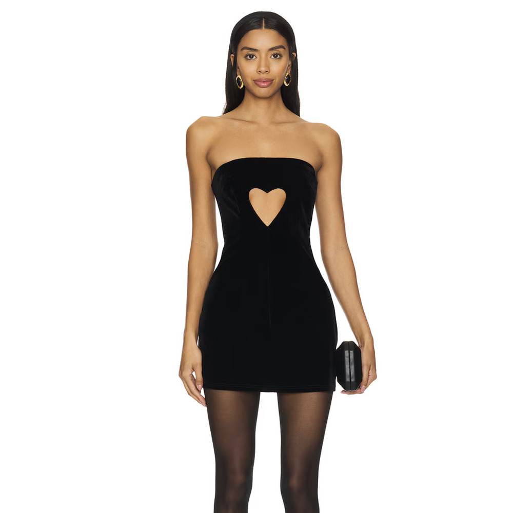 NEW MORE TO COME x Emma Rose Gionna Mini Dress Black Strapless Heart Cutout